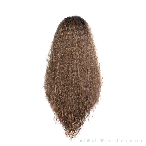 Long synthetic wigs heat resistant fiber ombre black to brown water wave fiber synthettic hair wigs for women